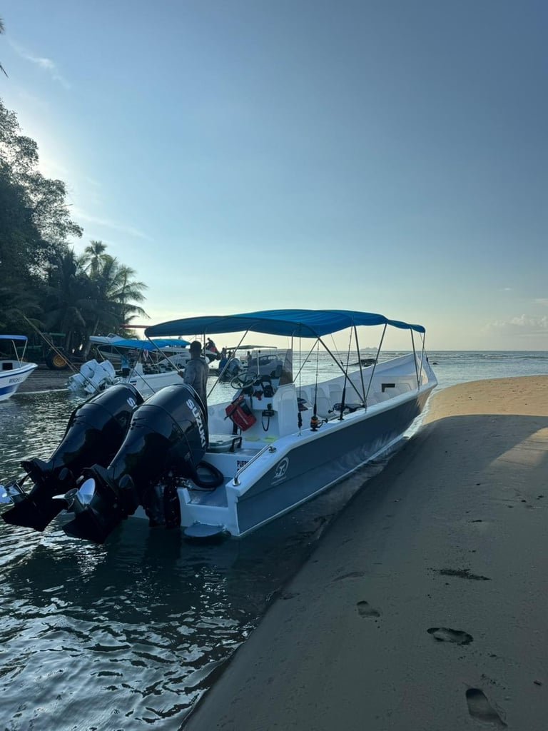 Coral I tour boat on the beach in Uvita, Costa Rica